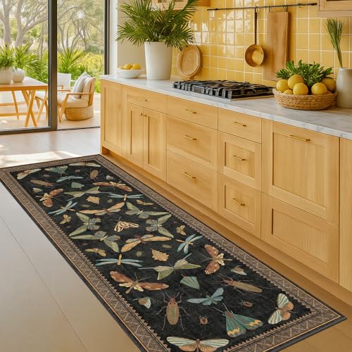 Black Insect 2'6"x8' Washable Non Slip Runner Rugs for Hallways (2'6" x 8' (Runner) / Black / Multi)