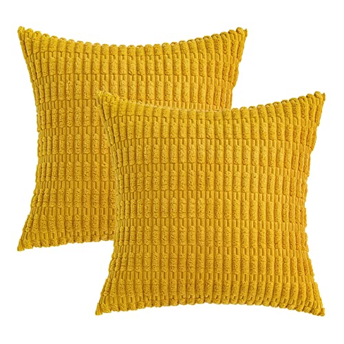 Euro Corduroy Decorative Throw Pillow Covers 24x24 Mustard Yellow (Mustard Yellow / 24" x 24" (Pack of 2))