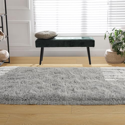 Grey Soft Runner Rugs for Bedroom 2x6 ft with Rubber Backing (Grey / 2' X 6' (Runner))