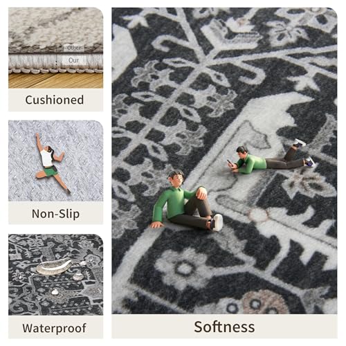 Hallway Washable Runner Rug 2x10 (Black / 2' x 10' (Runner))
