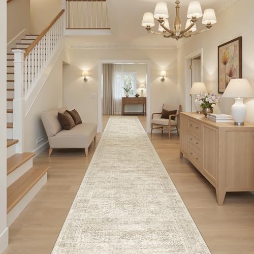 Hallway Runner Rug 2'6" x 14' Washable Long Kitchen Rugs Beige (Beige / 2'6" x 14' (Runner))