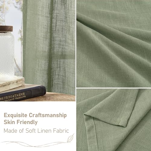 Extra Wide Semi Sheer Linen Curtains for Living Room 63 Inch Length (Sage Green / 60"W x 63"L (Pack of 2))