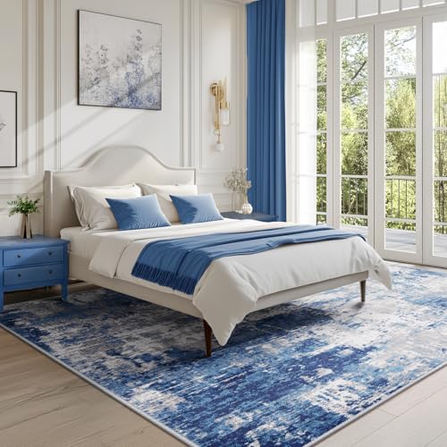 Washable 4'x5' Abstract Area Rug for Living Room Blue Gray (Blue/Gray / 4' x 5' (Rectangular))