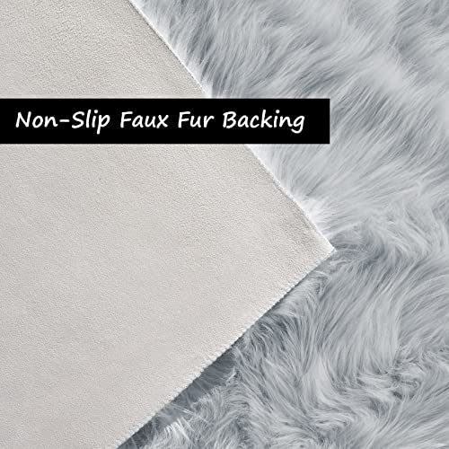 Grey Fluffy Fuzzy Rug for Bedroom Dorm 3x5 Gray Furry Faux Fur Shaggy Carpet Living Room Sheepskin Soft Plush Rectangle (3' x 5' (Rectangular) / Grey)