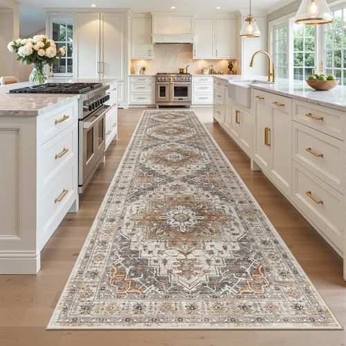 Hallway Runner Rug 3x16 Washable Kitchen Runners Long (Turmeric/Grey / 3' x 16' (Runner))