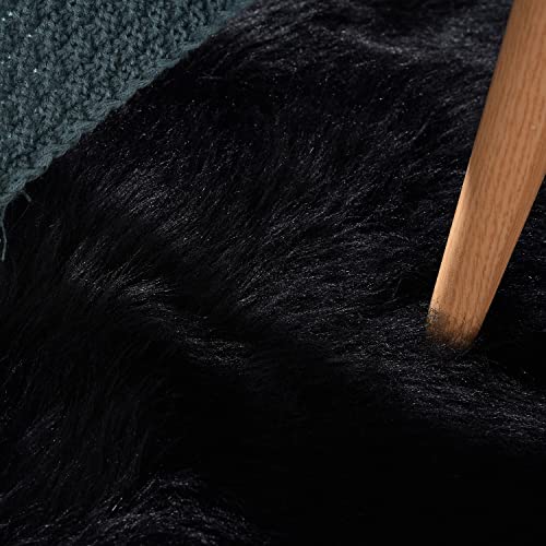 Washable Faux Fluffy Fur Round Area 6.6ft Rugs for Living Room Black Large Furry Rug for Bedroom Boho Circle Nursery Rug Teen Room Décor (6'7" (Round) / Black)