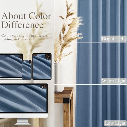 Stone Blue Linen Curtains 96 Inches Long for Bedroom Back Tab Modern Simplicity Farmhouse Coastal Decor Light Filtering Curtain for Living Room Dinning Room 52x96 8 FT (52"W x 96"L (Pack of 2) / Stone Blue)