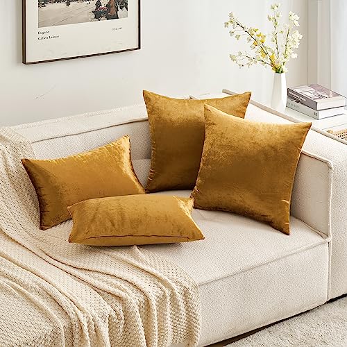 12x20 Inch Lumbar Velvet Throw Pillow Covers Dark Gold (20" x 12" (Pack of 2) / Dark Gold)