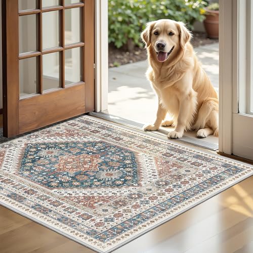 2x3 Entryway Rug Vintage Washable Rug Runner for Kitchen (Blue / 2' x 3' (Runner))