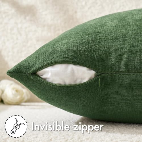 Moss Green Chenille Couch Euro Throw Pillow Covers (24" x 24" (Pack of 2) / Moss Green)