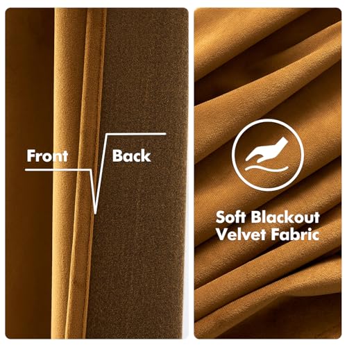Velvet Curtains Golden Brown 66 x 96 Inch Length Set of 2 (Golden Brown / 66"W x 96"L (Pack of 2))