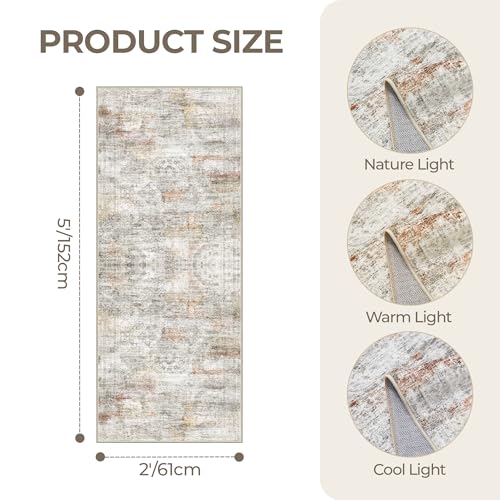 2x5 Rug Runners for Hallways Non Slip (Grey/Rust / 2' x 5' (Runner))