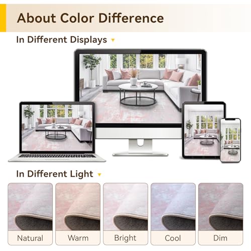 Washable Square 8'x8' Area Rug for Living Room Gray Pink (Gray/Pink / 8' x 8' (Square))