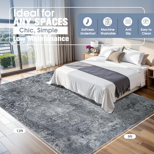 9x12 Area Rugs for Living Room Washable Bedroom Dining Room Black (Black / 9' x 12' (Rectangular))