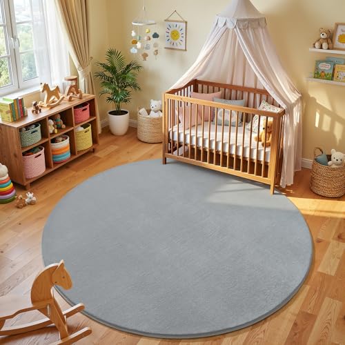 Grey Round Area Rugs 5ft Circle Rugs for Bedroom Living Room (5' (Round) / Grey)