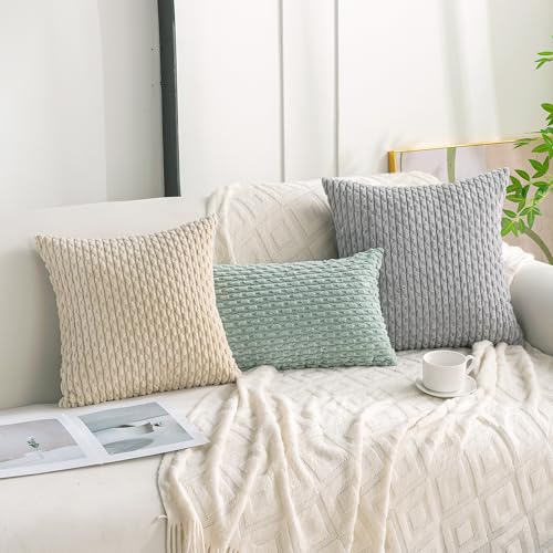 Set of 4 Aqua Decorative Throw Pillow Covers 12x20 Inch Corduroy Pillow Covers for Bed Couch Sofa Living Room Soft Cushion Cases (Light Teal / 20" x 12" (Pack of 4))