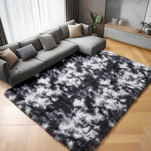 8x10 Area Rugs for Living Room (Tie-dyed Black & White / 8' x 10' (Rectangular))