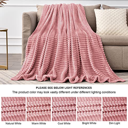 3D Ribbed Jacquard Pink King Size Blankets for Bed (Dusty Pink / King(108"x90"))