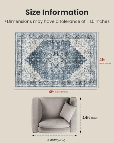 Amada 4x6 Washable Area Rug for Bedroom (4' x 6' (Rectangular) / Blue)