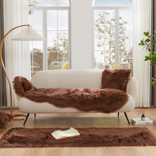 Ultra Soft Fluffy Shaggy Area Rug Faux Fur Rug Chair Cover Seat Pad Fuzzy Area Rug for Bedroom Floor Sofa Living Room (Coffee / 2' x 6' (Sheepskin))