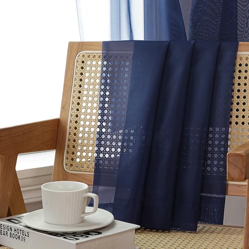 Sheer Navy Blue Curtains 84 inch Length 2 Panels Set (40"W x 84"L (Pack of 2) / Navy Blue)