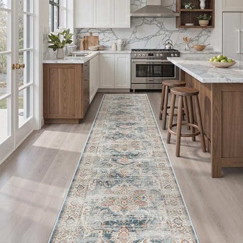 Washable Runner Rugs 2x10 Long for Hallway Kitchen (Navy / 2' x 10' (Runner))