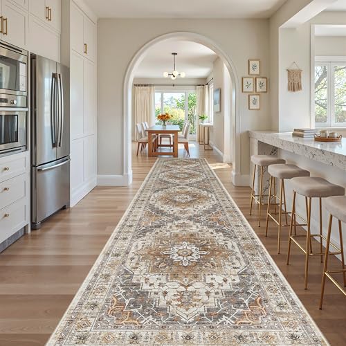 Hallway Runner Rug 3x16 Washable Kitchen Runners Long (Turmeric/Grey / 3' x 16' (Runner))