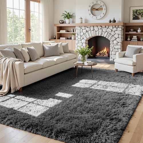 5x8 Fluffy Shag Area Rugs for Living Room Bedroom (Grey / 5' x 8' (Rectangular))