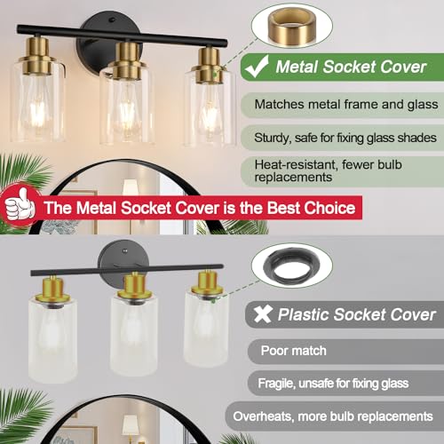 3 Light Bathroom Light Fixtures (Black and Gold / 3-light)