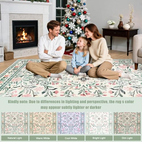 Round Area Rug Living Room (Green/Beige / 4' (Round))
