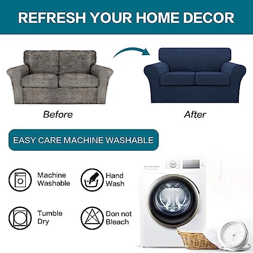 3 Piece Sofa Covers for 2 Cushion Couch Sofa Slipcover Soft Couch Cover for Dogs (Loveseat (2 Cushion) / Navy)