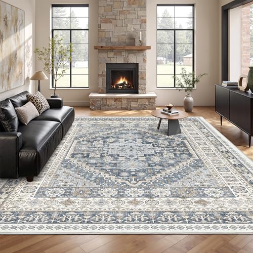 Washable Rugs 8x10 Area Rugs for Living Room (Blue/Beige / 8' x 10' (Rectangular))