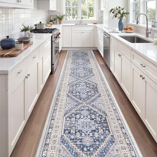 2'6 x 16' Runner Rug Non Slip (Blue/Beige / 2'6" x 16' (Runner))