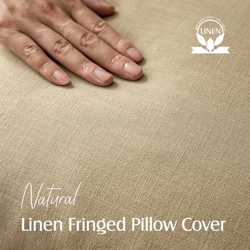Decorative Linen Fringe Throw Pillow Covers 22×22 Light Khaki (22" x 22" (Pack of 2) / Taos Taupe)