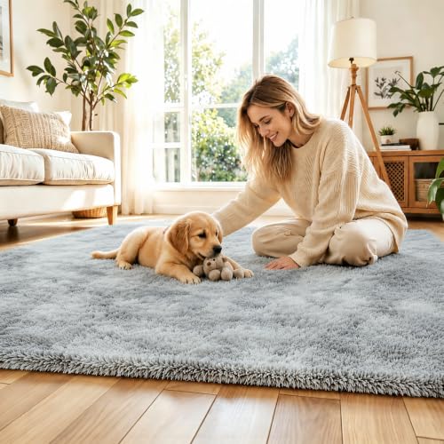 8x10 Area Rugs for Living Room (Light Grey Tie-dyed / 8' x 10' (Rectangular))