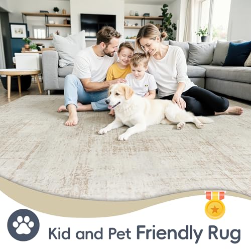 5x7 Washable Area Rug for Living Room Bedroom (Beige/White / 5' x 7' (Rectangular))