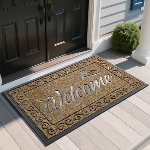 Welcome Mat Heavy Duty Sturdy Door Mats for Home Entrance Outdoor Indoor (Brown / 47x32 Inch)