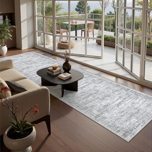 2x10 Runner Rug Non Slip (Grey/Ivory / 2' x 10' (Runner))