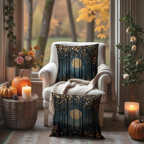 Vintage William Morris Inspired Gold Moon Pillow Covers 18x18 Set of 2 (Forest-black and Gold -24 / 18" x 18" (Pack of 1))