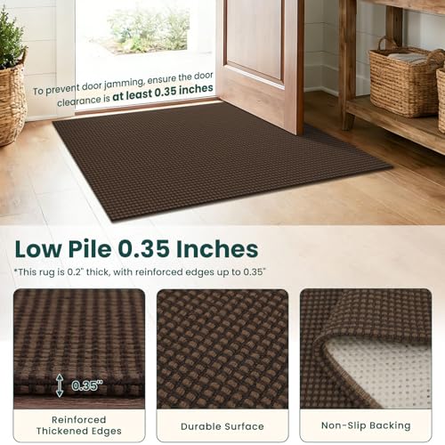 Rugs for Entryway 3x5 ft Washable Area Rug Non Slip Rubber Backed Entry Rug Woven Indoor Door Mat Cotton Kitchen Rugs Floor Carpet for Entryway (Brown/Dark Brown / 3' x 5' (Rectangular))