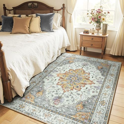 Washable Area Rug (Beige/Carbon Grey/Orange / 6' x 9' (Rectangular))