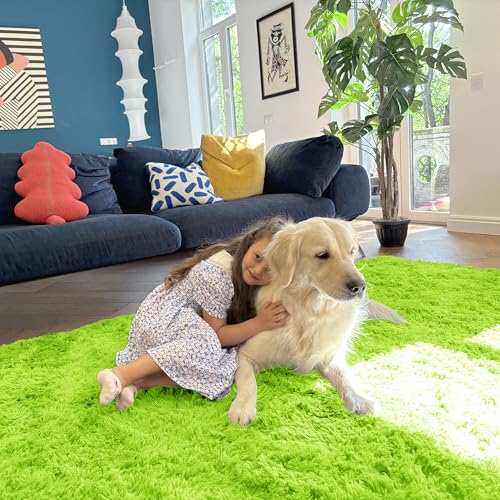2x3 Machine Washable Small Bedside Rug (2x3 Ft / Lime Green)