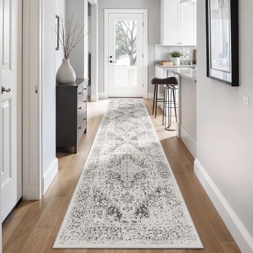 2'6"x12 Washable Runner Rug (Distressed Grey / 2'6" x 12' (Runner))