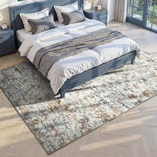 Abstract Area Rug Modern Washable Rug Soft Non Slip Rug Low Pile for Bedroom Living Room Dining Room Brown (Brown Grey Gold / 5' x 7' (Rectangular))