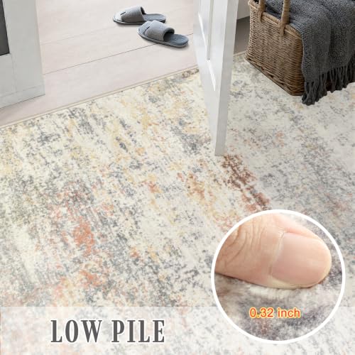 3x14 Washable Runner Rug：Modern Abstract Kitchen Soft Carpet Taupe (Taupe / 3' x 14' (Rectangular))