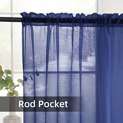 Sheer Voile Window Treatment Rod Pocket Curtain Panels for Kitchen Bedroom Living Room Drapes Sunlight Filtering Privacy Semi Home Decor Assorted Colors Sizes (Navy / 52"W x 84"L (Pack of 2))