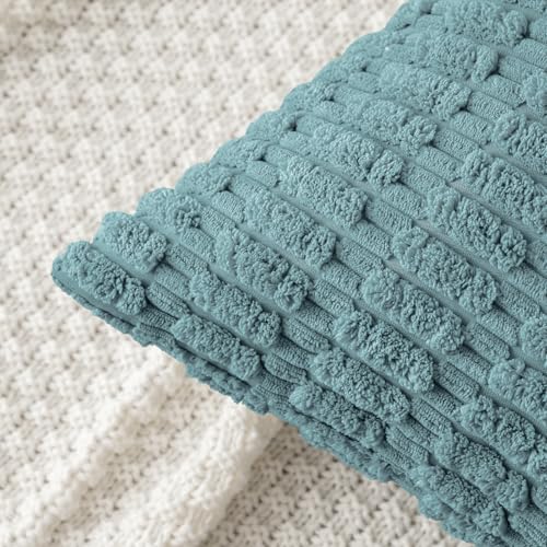 Corduroy Decorative Throw Pillow Covers 16x16 Coastal Blue Pack of 2 (Coastal Blue / 16" x 16" (Pack of 2))
