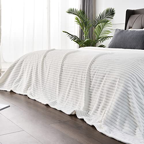 Ribbed Jacquard Off White Blankets Queen Size for Bed (White / Queen(90"x90"))