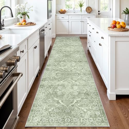 3x14 Washable Hallway Runner Rug (Muted Sage Green / 3' x 14' (Runner))
