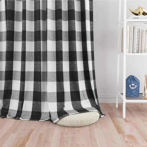 Buffalo Check Window Curtains 72 inches Long Living Room Cotton Curtain Panels Bedroom Plaid Gingham Farmhouse Decor Curtains Rod Pocket Kitchen Bathroom Basement 2 Panels Black White 52"x72" (52"W x 72"L (Pack of 2) / Black+white)